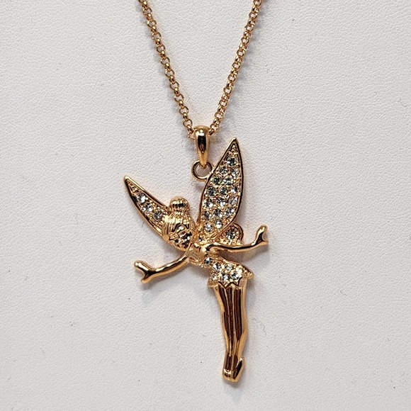 Tinkerbell Gold Tone Pendant Chain Necklace Swarovski Element Crystals Gold Tone - Picture 1 of 9